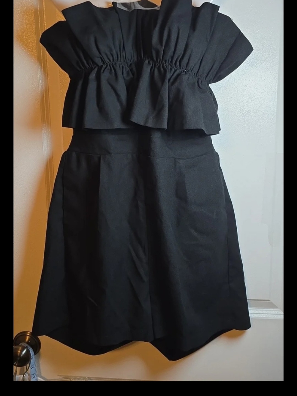 Lush Black Strapless Ruffle open back Romper
